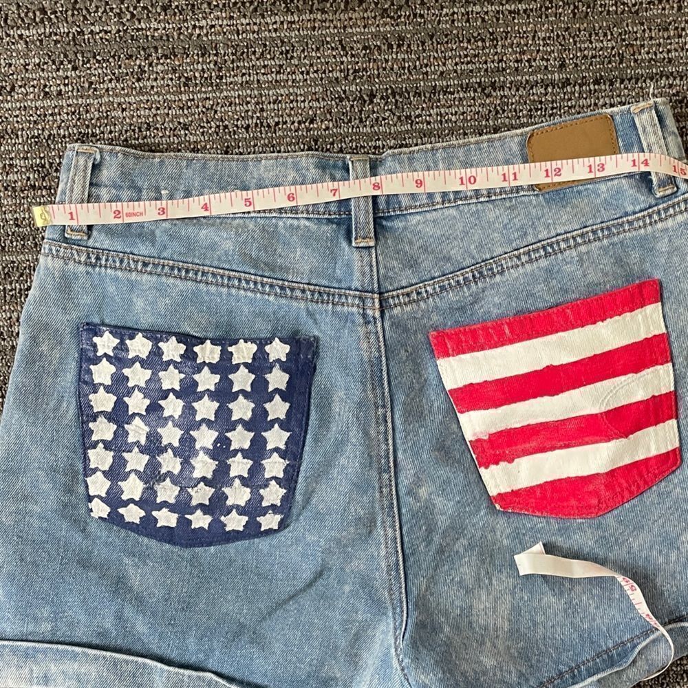 Hand Painted American Flag High Waist Denim Shorts 2 - Picture 12 of 12
